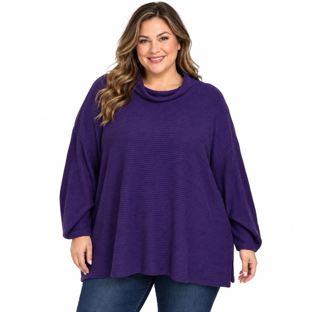 Lane Bryant Sweater Tunic Womens 30/32 Purple Cowl Neck Dolman Sleeve Knit